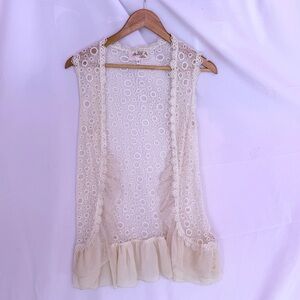 Banana Usa Chic Lace Open Front Vest‎ with Ruffle size Small